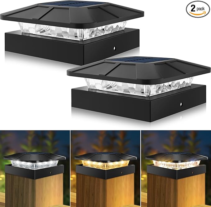 Peasur 4x4 Solar Post Cap Lights Outdoor with 3